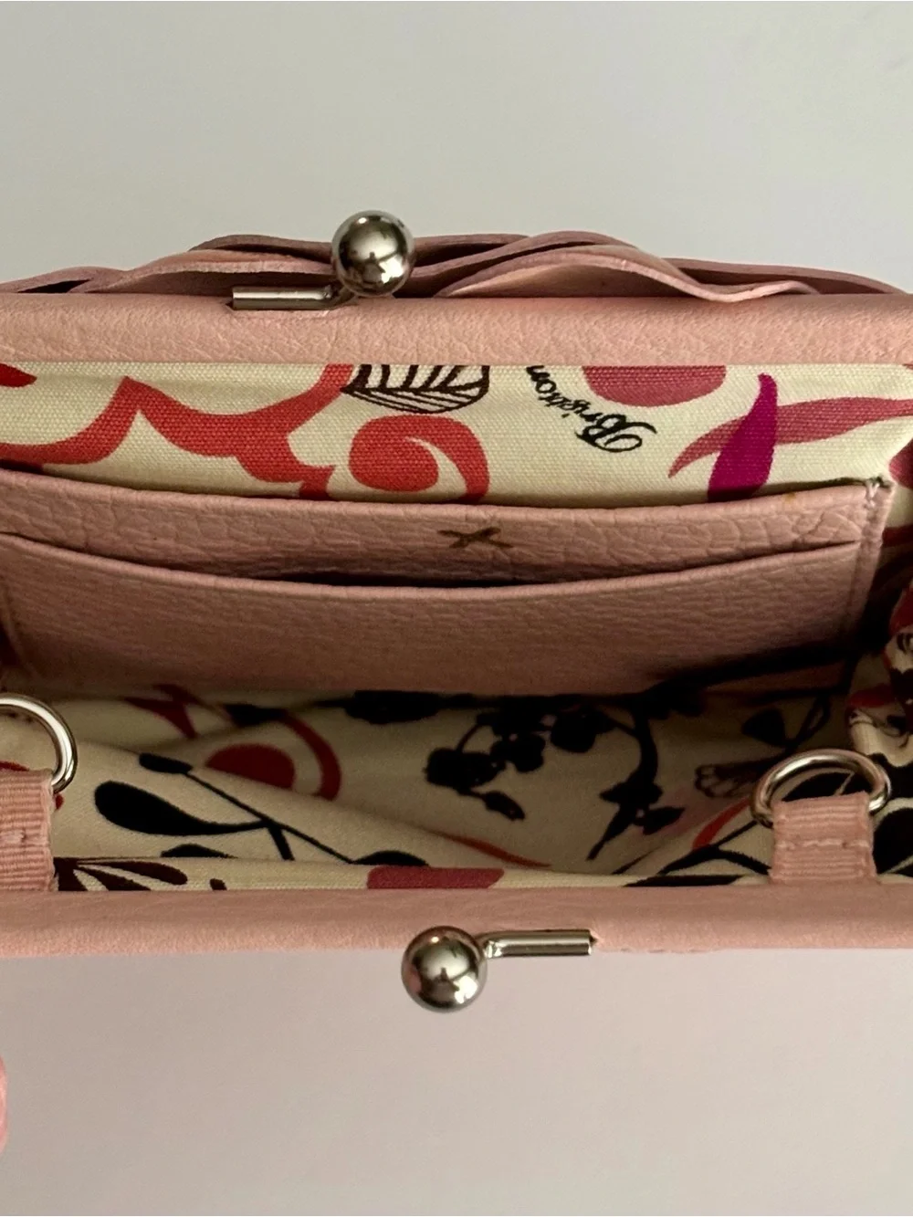 Brighton Pink Leather Floral Appliqué Mini Kiss Lock Bag